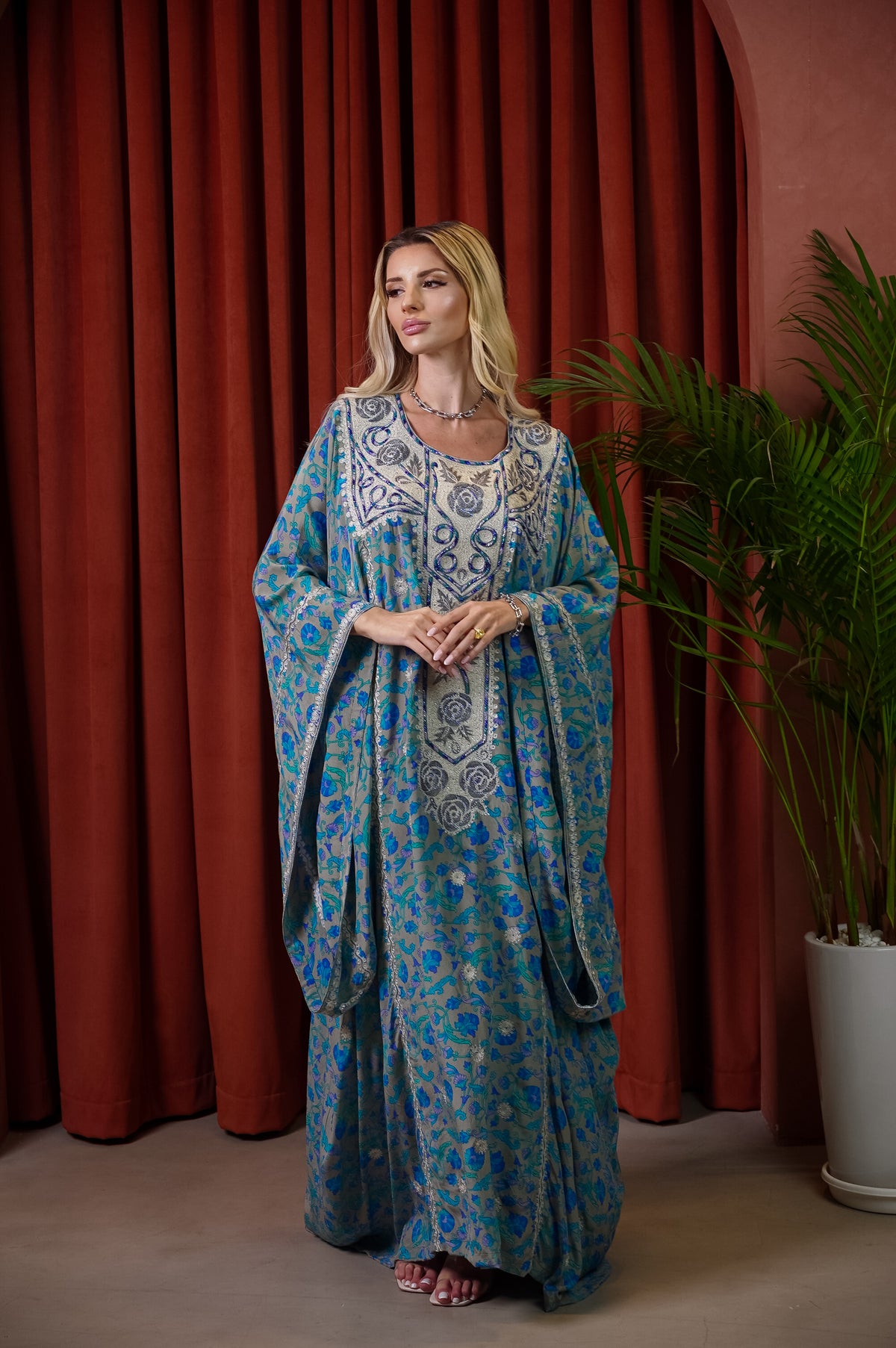 Azure Heritage Embroidered Thobe