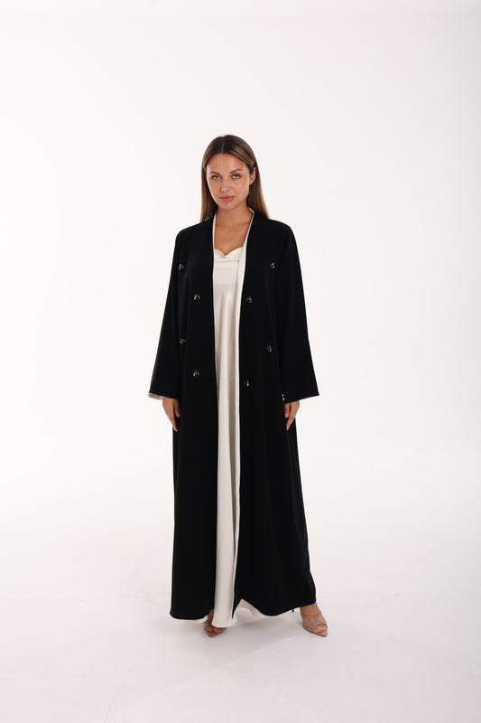 Black Crepe Abaya with Hand Embroidery & Pearl Satin Lining